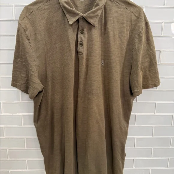 John Varvatos USA Brown Slub Cotton Polo Shirt Peace Sign Logo Size L - Picture 4 of 4